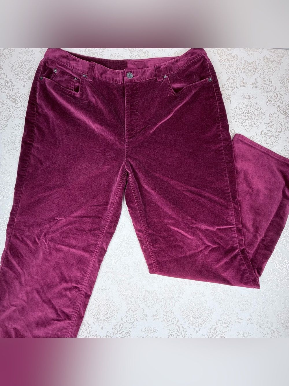 Talbots Velvety Jeans in Berry, 14P, Cotton, Comfort, Stretch